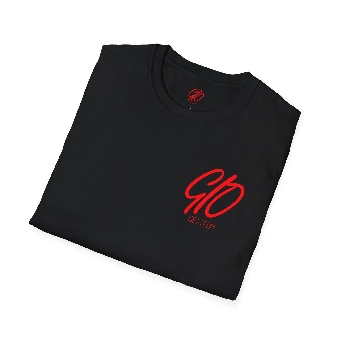 Red & Black Verb Writing On Back Unisex Softstyle T-Shirt