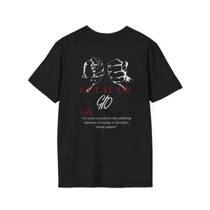 Red & Black Verb Writing On Back Unisex Softstyle T-Shirt