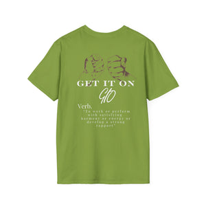 Multi Colored GIO Verb White Letters Unisex Softstyle T-Shirt