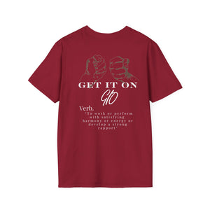 Multi Colored GIO Verb White Letters Unisex Softstyle T-Shirt