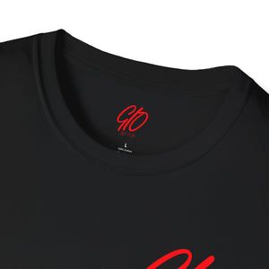 Red & Black Verb Writing On Back Unisex Softstyle T-Shirt