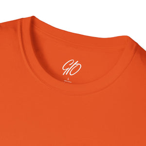 Multi Colored GIO Verb White Letters Unisex Softstyle T-Shirt