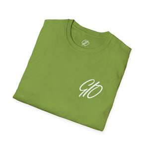 Multi Colored GIO Verb White Letters Unisex Softstyle T-Shirt