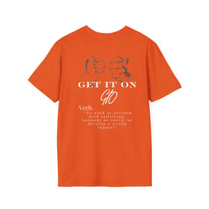 Multi Colored GIO Verb White Letters Unisex Softstyle T-Shirt