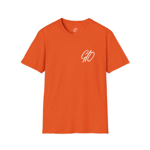 Multi Colored GIO Verb White Letters Unisex Softstyle T-Shirt
