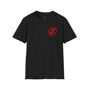 Red & Black Verb Writing On Back Unisex Softstyle T-Shirt
