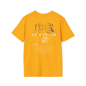 Multi Colored GIO Verb White Letters Unisex Softstyle T-Shirt